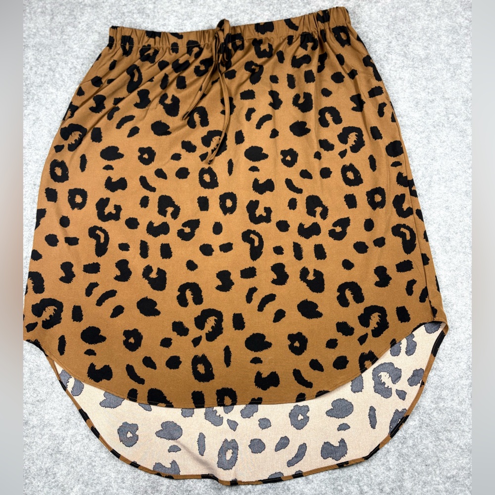 SHEIN Leopard Print High Low Skirt Tan Black Drawstring Waist